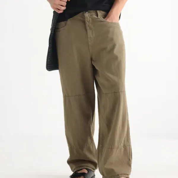 BAGGY FIT MID WASH SOLID DENIM NIOT - KHAKI