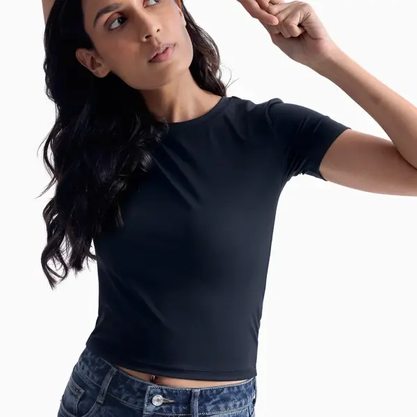 Black Polyamide Fitted T-Shirt