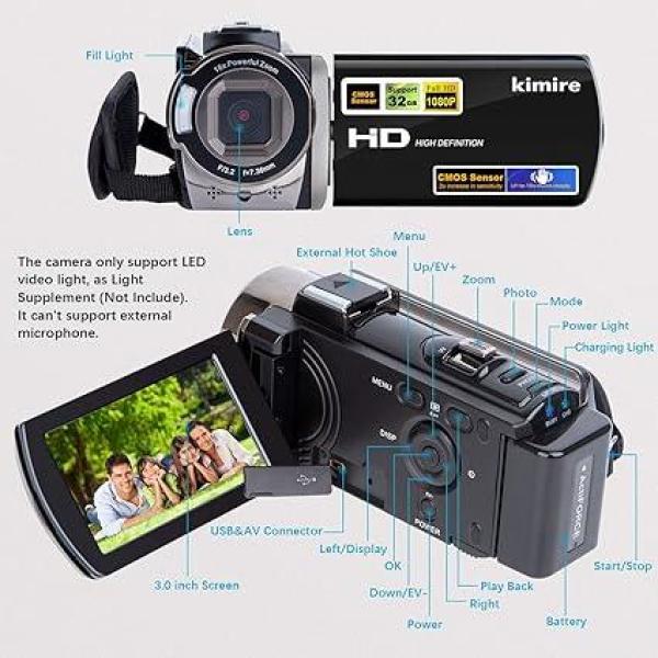 Full HD 1080P Digital Video Camera Camcorder with 3-Inch Rotating LCD, 16X Digital Zoom, and Dual Batteries – Black