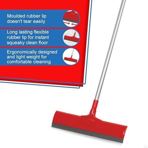Telescopic Standee Floor Wiper | Adjustable Handle with Durable Rubber Blade (Red & Grey)
