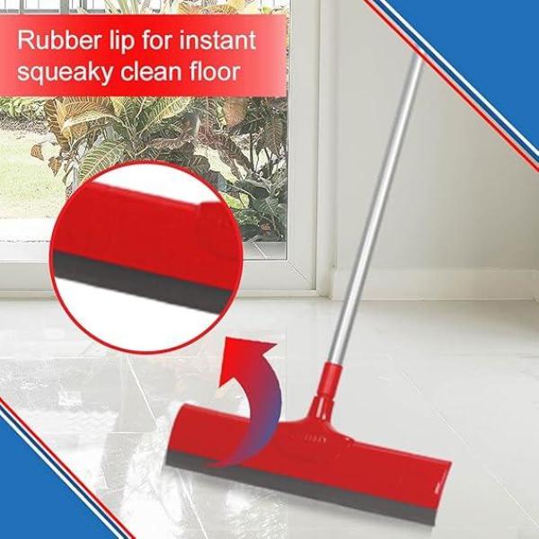 Telescopic Standee Floor Wiper | Adjustable Handle with Durable Rubber Blade (Red & Grey)