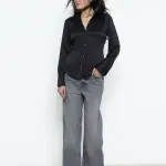 Black Fitted Satin Shirt