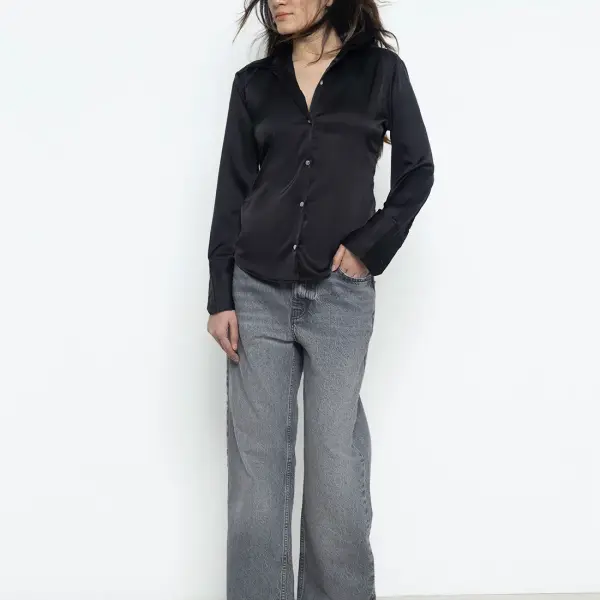 Black Fitted Satin Shirt