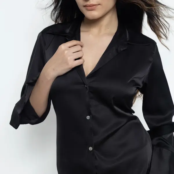 Black Fitted Satin Shirt