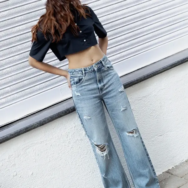Washed Ripped Straight Fit Jeans
