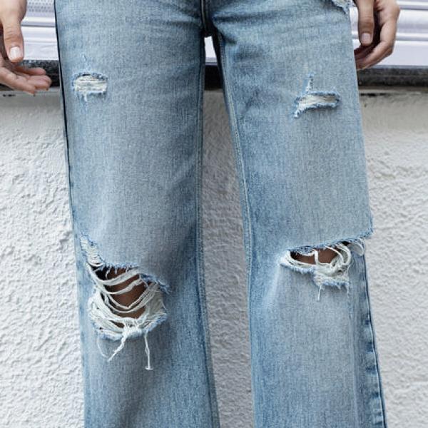 Washed Ripped Straight Fit Jeans