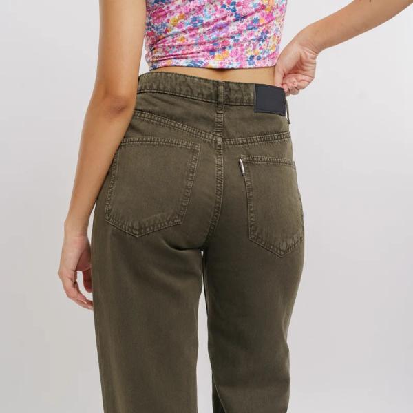 olive distressed women's wide jeans