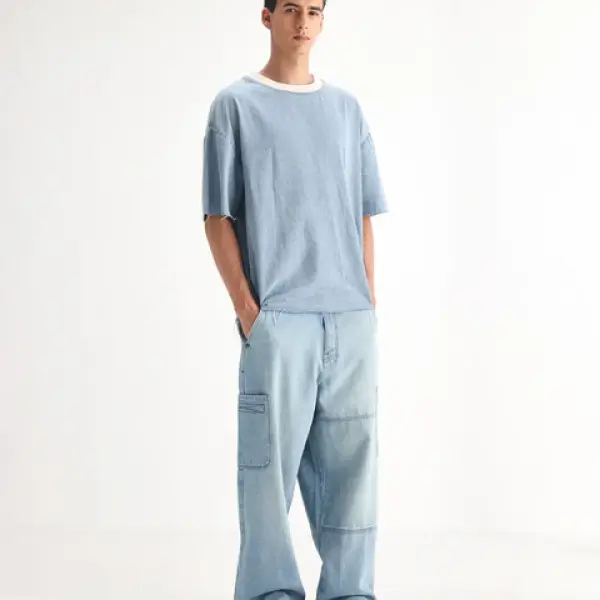 BAGGY FIT SOLID JEANS RUEI - LIGHT BLUE