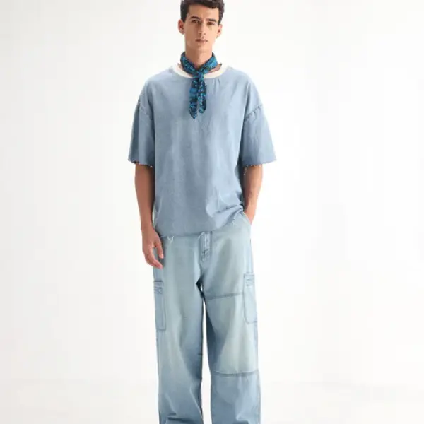 BAGGY FIT SOLID JEANS RUEI - LIGHT BLUE