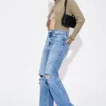 distressed edge straight fit jeans
