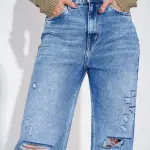 distressed edge straight fit jeans