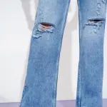distressed edge straight fit jeans