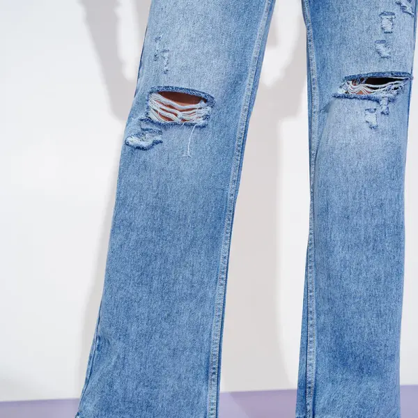 distressed edge straight fit jeans