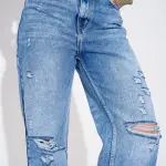 distressed edge straight fit jeans
