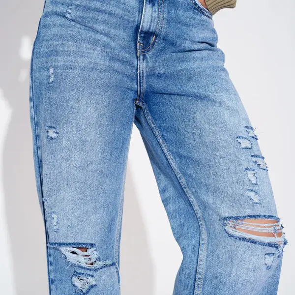 distressed edge straight fit jeans