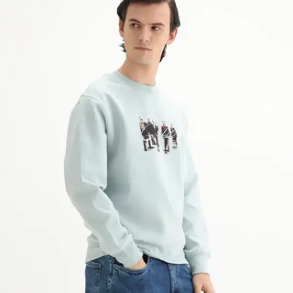 PREMIUM GRAPHIC FOIL PRINT SWEATSHIRT TIVE - DUSKY BLUE
