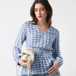 FLANNEL PRINT TOP VIBOOY - BLUE