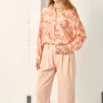 Cotton Pink Pleated Flared Pant