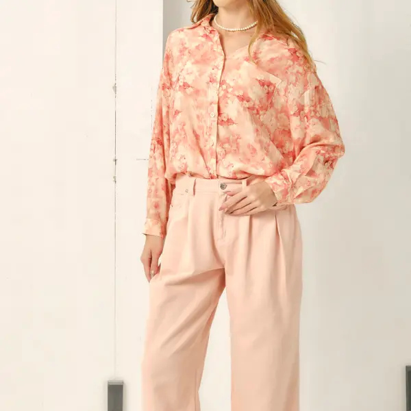 Cotton Pink Pleated Flared Pant