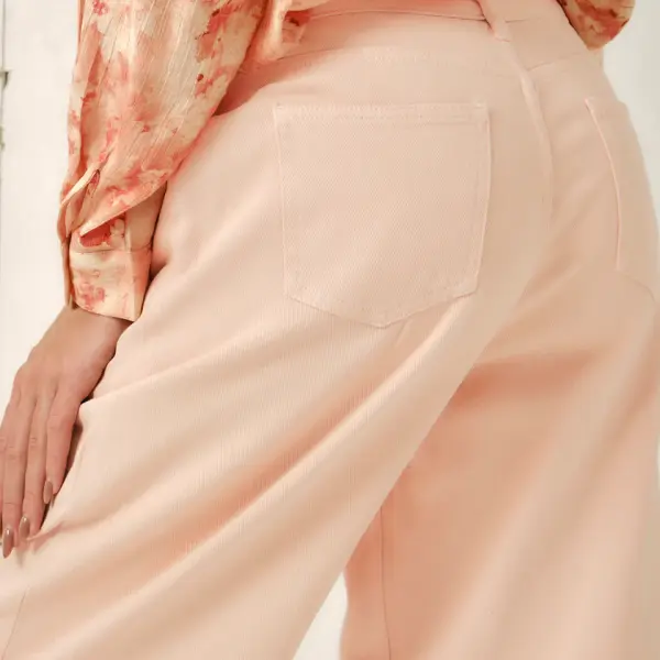 Cotton Pink Pleated Flared Pant