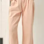 Cotton Pink Pleated Flared Pant