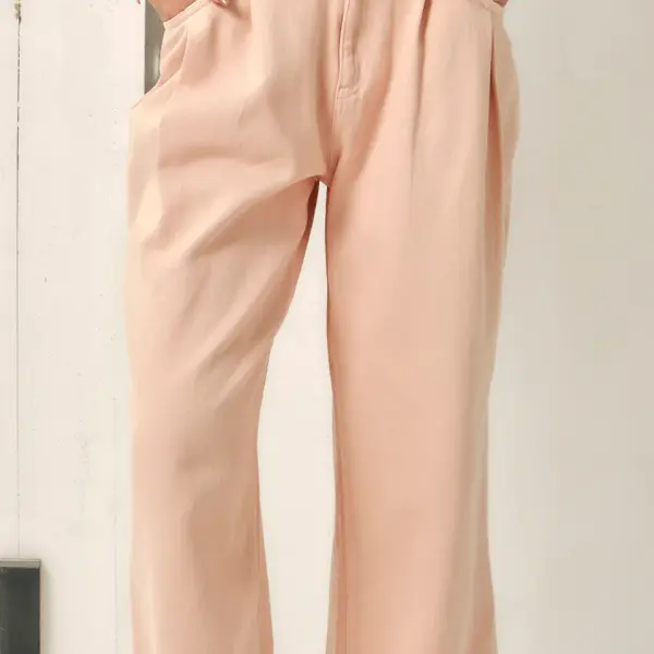 Cotton Pink Pleated Flared Pant